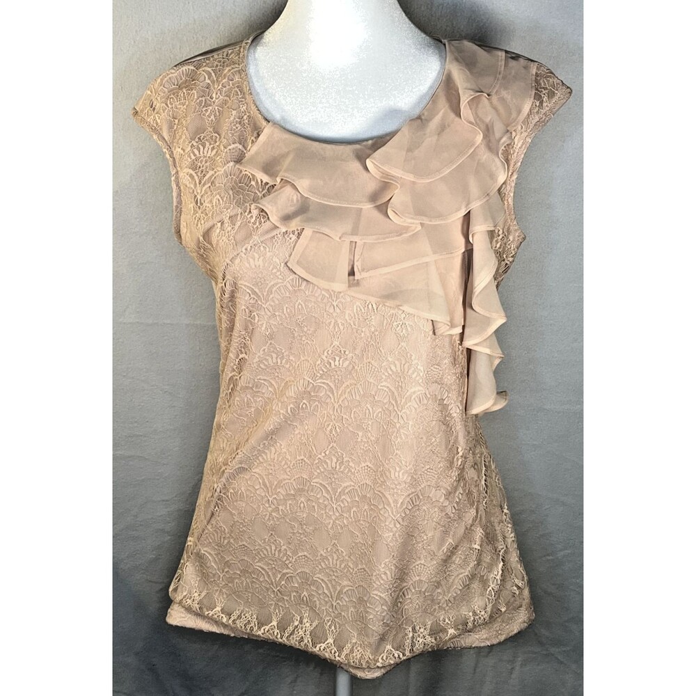 NWT Womens S 7th Avenue Design NewYork&Company Top Peach Ruffles Sleeveless